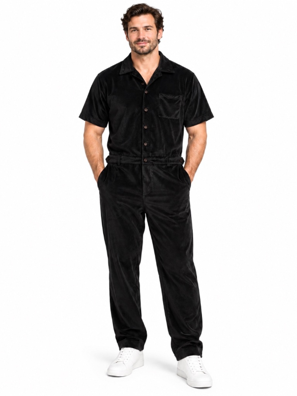 RomperJack Men’s XXL Black Velvet Jumpsuit NWT Cotton Spandex 30" Inseam